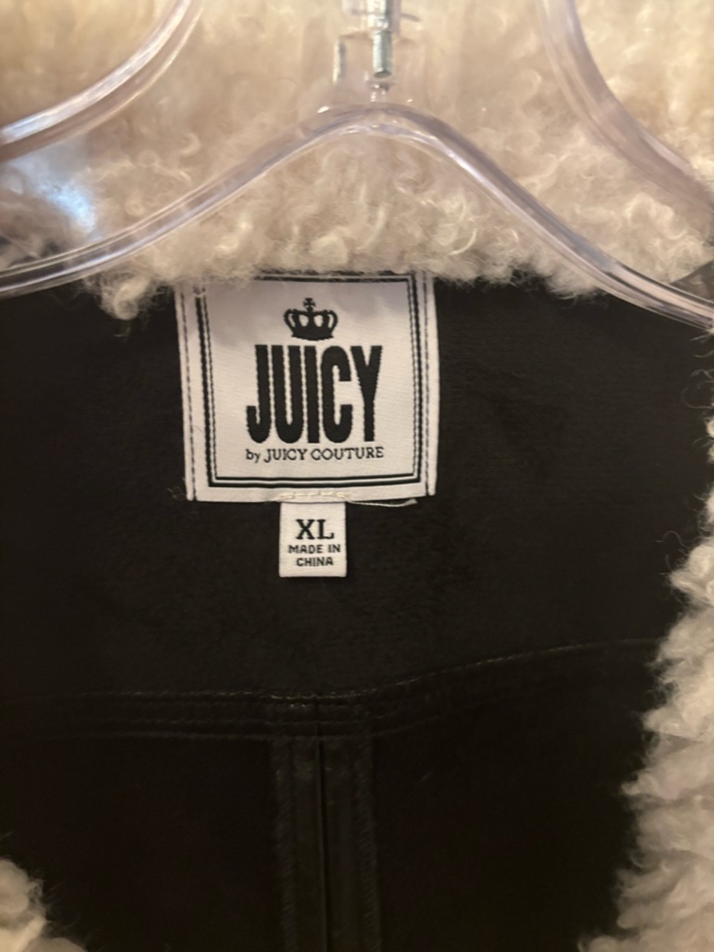 Y2K Juicy Couture Black Faux Leather Bomber Moto Crop Jacket Cream Sherpa Collar - Picture 4 of 4